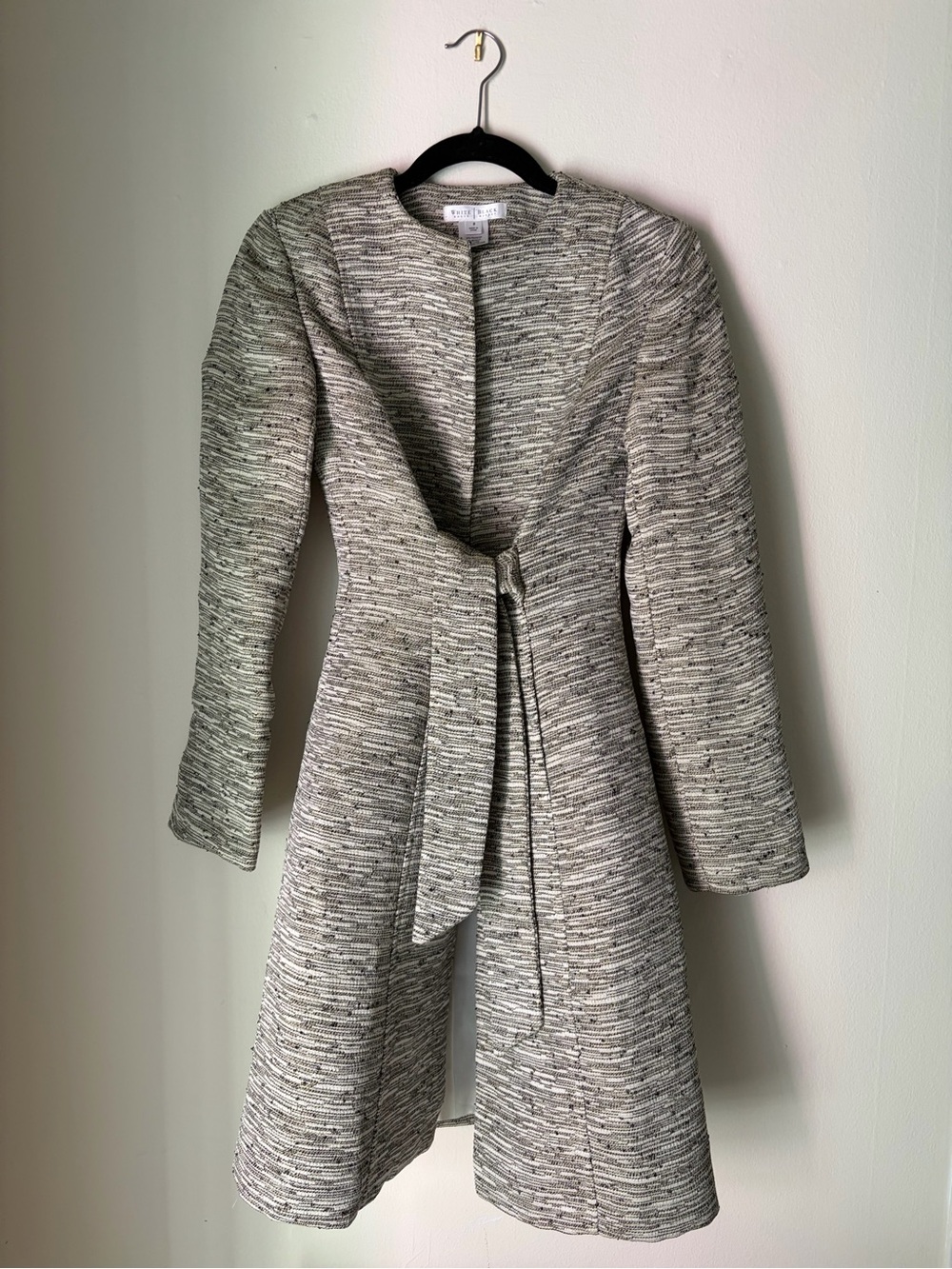 White House Black Market Gray Tweed Belted Pea Coat
